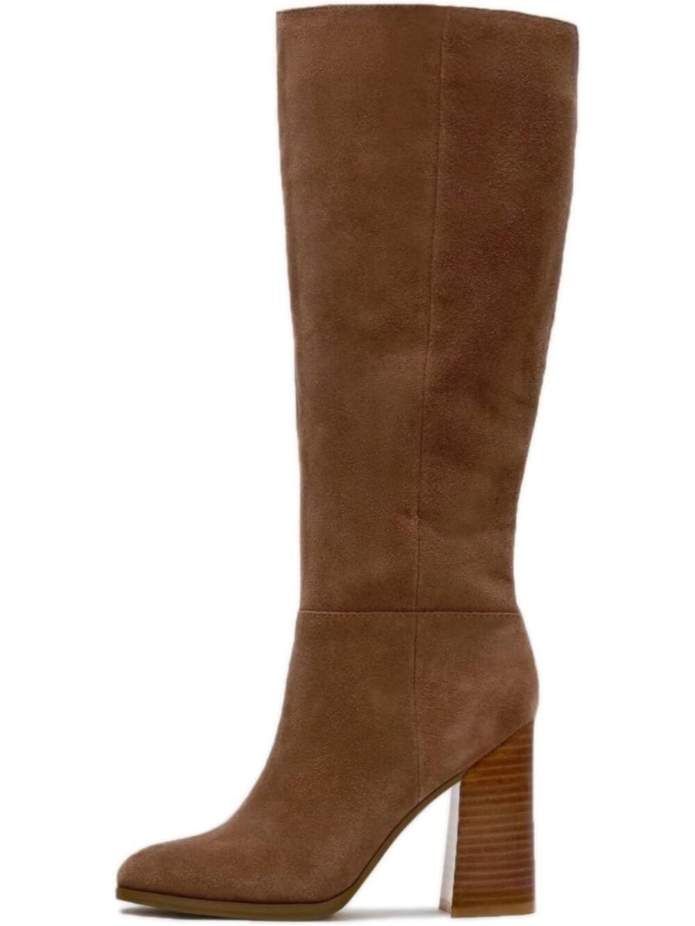 Women's Khaki Comfortable Chunky High Heel Round Toe Side Zipper Knee High Boots